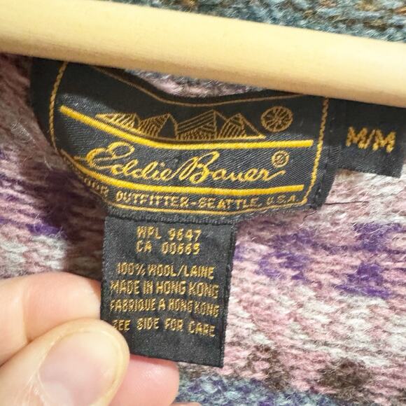 Eddie Bauer Womens Large Wool Knit Fair Isle Cardigan Sweater Rainbow Vtg 90s - Picture 3 of 4